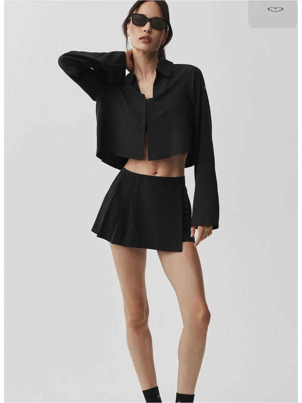 Cropped Unmatched Long Sleeve Shirt with Pleated Design